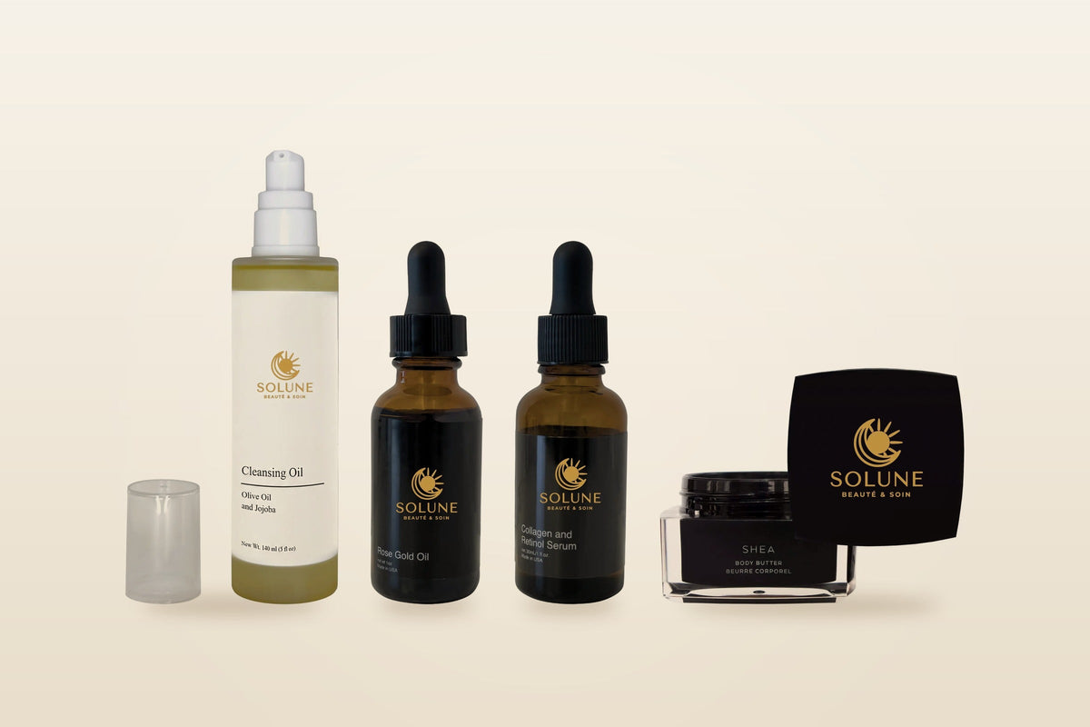 SOLUNE Day & Night Ritual skincare products on an ivory background